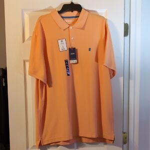 Izod Men's Peach/Light Orange Polo with Navy Logo